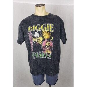 Biggie Smalls Shirt Mens Large‎ Black Gray Acid Wash Notorious BIG Graphic Tee